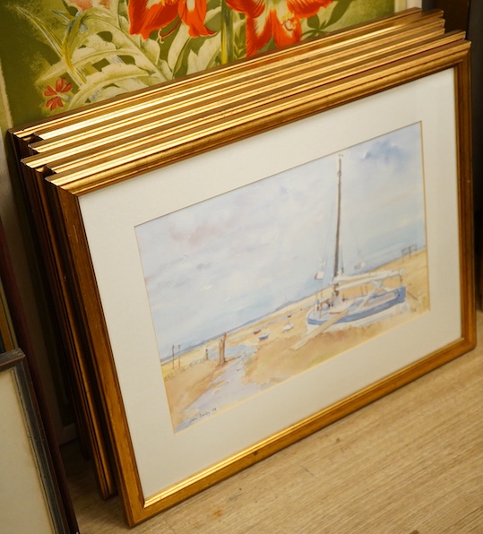 John Powley (Wapping Group, 1929-2018), a collection of six watercolours to include: ‘Mistley, Essex’, ‘Oast Houses, Pembury, Kent’ and ‘The Mill at Holbrook, Suffolk’, each signed and dated '88, 24 x 34cm